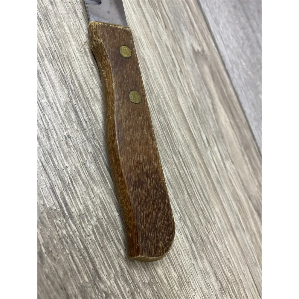 Delco Steak Knife Vintage‎ Serrated Stainless Steel Wood Handle 8.25 Inch Brass